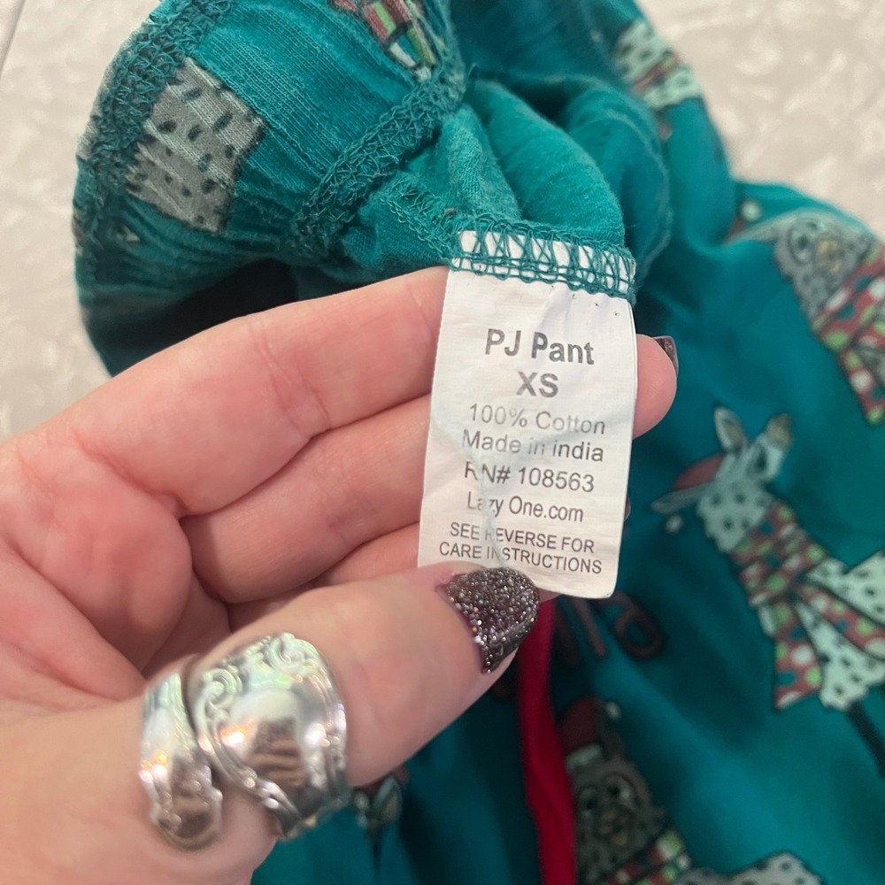 Lazy One Fa La La Llama Pajama Pants Teal Green Cotton Christmas Holiday XS - Picture 3 of 7